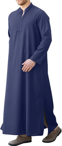 Vista 7 de LVCBL Kaftan Thobe - Bata musulmana grande y alta para hombre, de manga larga, caftán Blanco