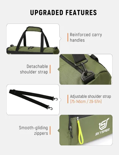 Vista 4 de SKYSPER Bolsa de deporte pequeña para gimnasio para hombres y mujeres, bolsa de viaje para llevar durante la noche para el fin de semana, natación