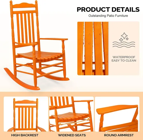 Vista 5 de VINGLI Mecedora de madera, silla para exteriores con soporte de 450 libras, balancín relajante con asiento de respaldo alto de madera maciza