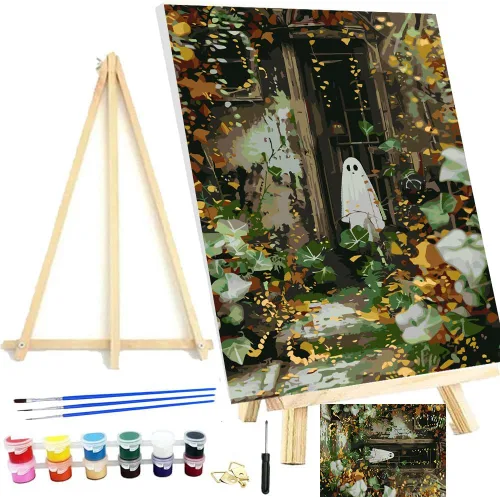 Vista 20 de Meothan Kits de pintura por números para adultos enmarcados, pintura de otoño por números para adultos principiantes, kits de pintura de calabaza