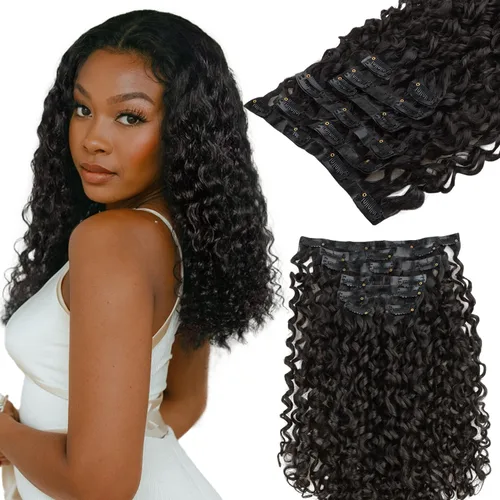 Vista 28 de Lashey Extensiones de cabello humano con clip, sin costuras, #1, color negro azabache, extensiones de cabello humano real, extensiones de cabello
