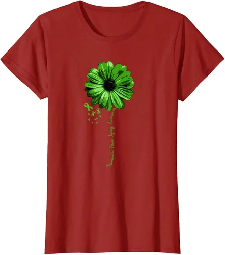 Vista 48 de Camiseta de conciencia de lesiones cerebrales traumáticas con cinta verde guerrero, Negro, S