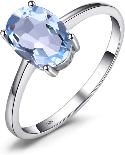 Vista 11 de JewelryPalace Anillos de compromiso solitarios de plata de ley 925 chapados en oro de 14 quilates con piedra natal de topacio azul citrino y piedras