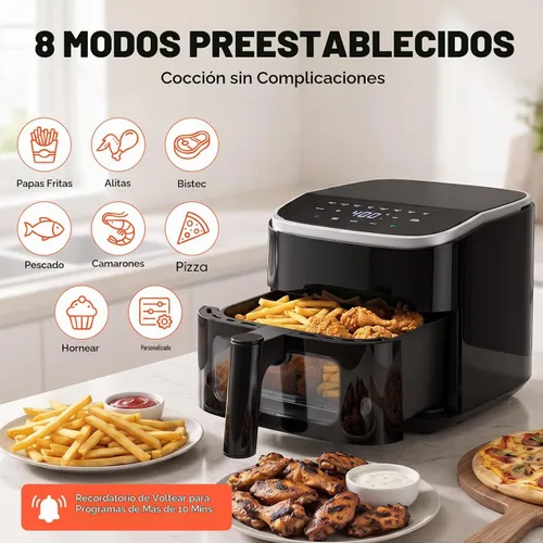Vista 4 de OLIXIS Freidora de aire de 4 cuartos con ventana visible, freidora de aire digital de 1500 W con pantalla táctil con 8 ajustes preestablecidos Negro
