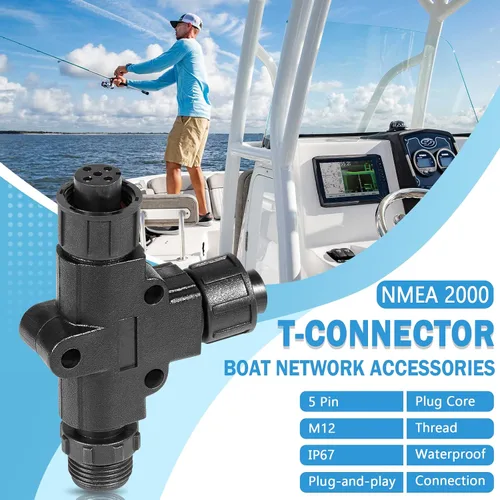 Vista 2 de NMEA 2000 (N2k) (Tee) - Conector en T Accesorios para barcos Garmin Lowrance Simrad B&G Navico Networks, IP67 impermeable, conexión estable