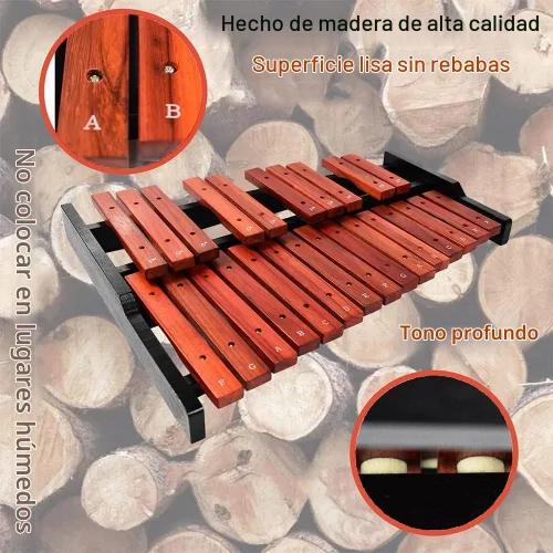 Vista 5 de ENNBOM Instrumento de percusión profesional de xilófono portátil Glockenspiel de madera de 25 teclas con mazos y bolsa de transporte