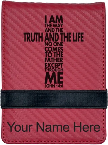 Vista 14 de LaserGram Mini padfolio con bloc de notas y bolígrafo, versículo bíblico John 14-6, grabado personalizado incluido (negro con oro)