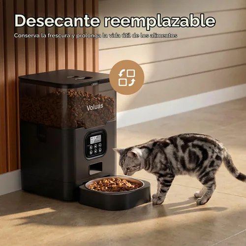 Vista 7 de VOLUAS Comedero automático para gatos, dispensador de alimentos secos con Negro transparente