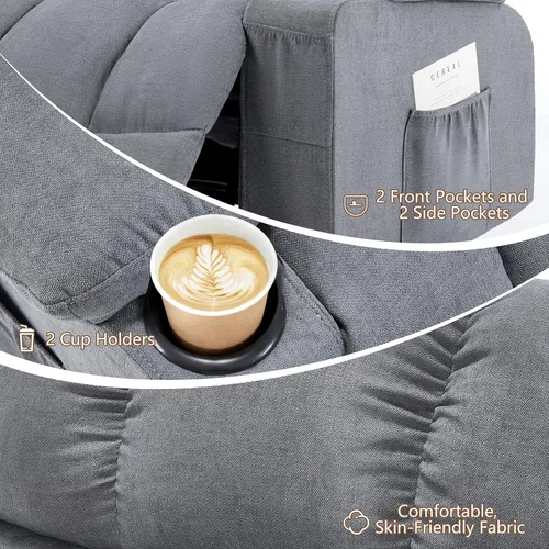 Vista 7 de Rocker - Silla reclinable para sala de estar con masaje por vibración y Gris