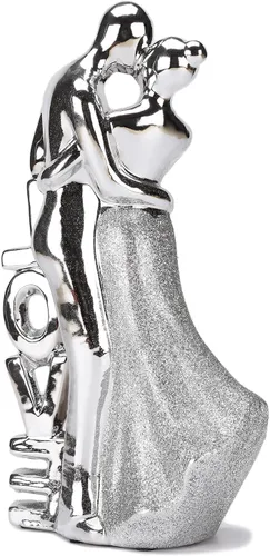 Vista 4 de Baile de cerámica besando amantes estatua pareja amor escultura moderna hogar sala de estar oficina estantería escritorio decoración plata TQGJNY44
