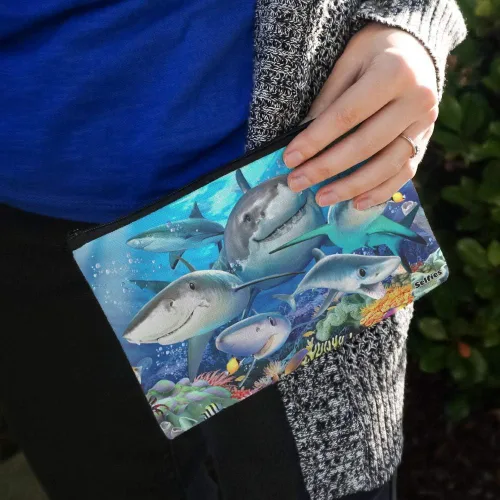 Vista 3 de Shark Ocean Selfie Pencil Pen Organizador Estuche con cremallera
