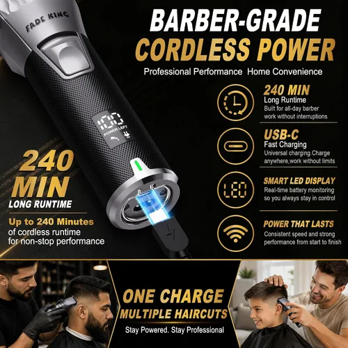 Vista 9 de FADEKING Cortadora de pelo profesional para hombres, kit de aseo 3 en 1