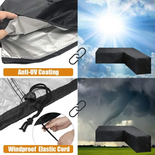 Vista 4 de Fundas para muebles de patio al aire libre, resistentes, impermeables, en forma de L, para sofá esquinero, a prueba de polvo, resistente al viento