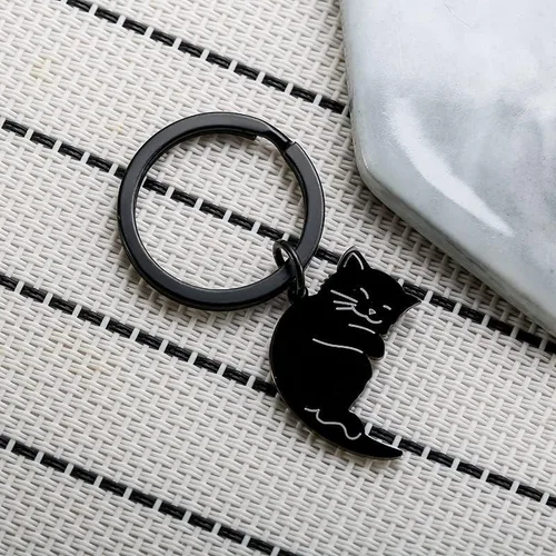 Vista 4 de tenghong2021 Llavero lindo para novio, novia, amigo, Navidad, día de San Valentín, regalo para parejas, llavero de gato, plateado