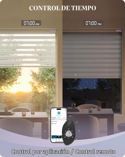 Vista 3 de Graywind Persianas motorizadas de cebra para ventanas, persianas inteligentes 100 % opacas con control remoto, persianas de cebra personalizadas