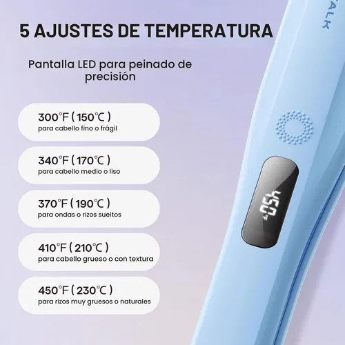 Vista 5 de Wavytalk Plancha de pelo a vapor para menos daño por calor, plancha plana Azul bebé