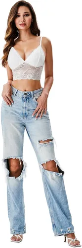Vista 2 de Vorixia - Linda camisola de encaje sin mangas para mujer, bralette de doble capa con cuello en V profundo y soporte