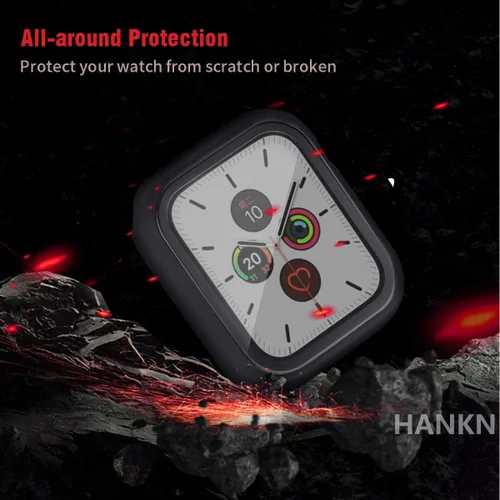 Vista 4 de Estuche duro mate para Apple Watch Series 7 8 9 41mm, protector de pantalla de vidrio templado, estuche con cobertura completa, amortiguador a