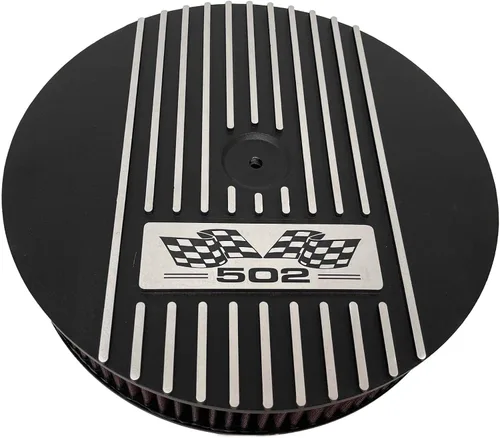Vista 2 de Big Block Chevy 502 Flag Logo - Kit de filtro de aire redondo de 13 pulgadas - Negro - Ansen USA