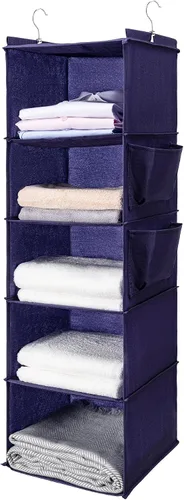 Vista 18 de BOOMIBOO Organizador de armario colgante y estantes, 5 estantes colgantes con 2 bolsillos laterales, almacenamiento plegable (beige)