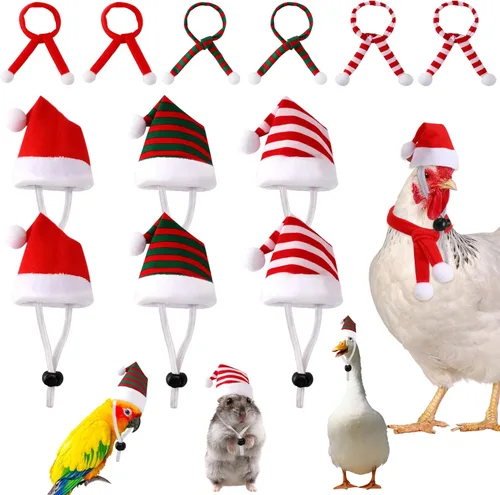 Vista 8 de JUNEBRUSHS Mini sombreros y bufandas de Papá Noel, 12 piezas de accesorios de Navidad para mascotas, rojo, verde, blanco, ajustable, se adapta a