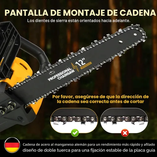 Vista 6 de Motosierra eléctrica inalámbrica de 12 pulgadas, motosierra de 20V alimentada por batería inalámbrica, motosierra con 2 baterías de iones de litio