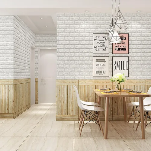 Vista 2 de 3D paneles de pared de espuma autoadhesivos, pelar y pegar ladrillo piedra papel pintado calcomanía de pared para sala de estar niños dormitorio