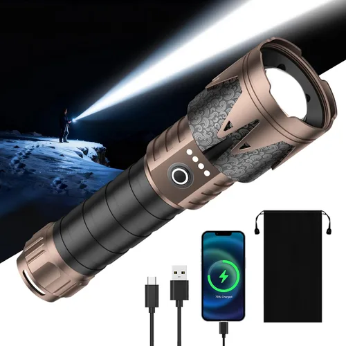 Vista 14 de SKYFIRE Linternas recargables de alto lúmenes con lente de ignición, linterna táctica súper brillante de 5000, con zoom, 6 modos, linterna