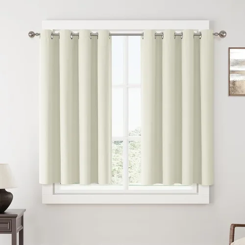 Vista 80 de ChrisDowa Cortinas 100% Opacas de Abedul Sólido de 45 Pulgadas de Largo, 2 Paneles para Dormitorio y Sala de Estar, Estilo Granja Oscurecedoras