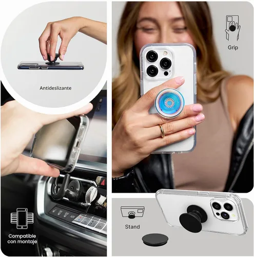Vista 6 de PopSockets Agarre para teléfono con soporte expandible, agarre adhesivo, color blanco fresco Sujeción segura y cómoda, anticaída, soporte, flor
