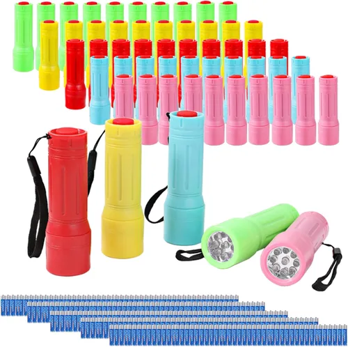 Vista 11 de Paquete de 3 mini linternas LED a granel, pequeñas linternas multicolor con cordón, 9 pilas AAA incluidas, para suministros de huracán, regalos de 3