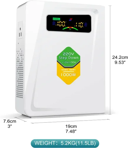Vista 3 de Transformador de 220 V a 110 V de 1000 W, convertidor de voltaje de energía sin ruido, con diez funciones de protección, adecuado para máquinas