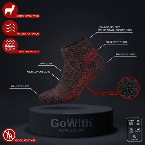 Vista 3 de GoWith Alpaca Wool Low-Cut Hiking Socks for Men & Women, Cushioned Terry Warm Socks, Thermal Thick Merino Blend Camping Socks