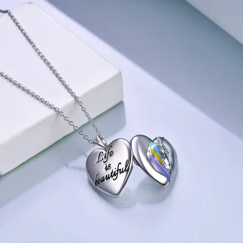 Vista 3 de WINNICACA Collar con medallón de corazón de plata de ley S925 que sostiene fotos, joyería para mujeres, colgante con foto, collar de regalo