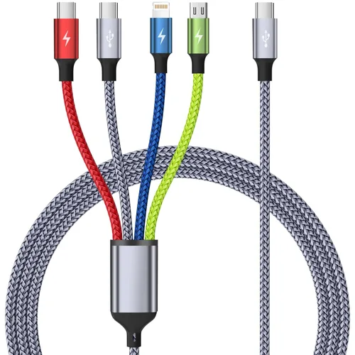 Vista 16 de Cable de carga múltiple, doble tipo C, cable de carga múltiple de nailon trenzado 4 en 1, cable de carga multi USB con puertos IP/tipo C/micro USB