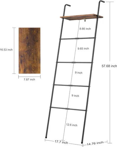 Vista 6 de Escalera para Mantas de 5 Niveles Apoyada en la Pared con Estante Escalera Decorativa para Mantas Estante de Metal Escalera Inclinada para Toallas