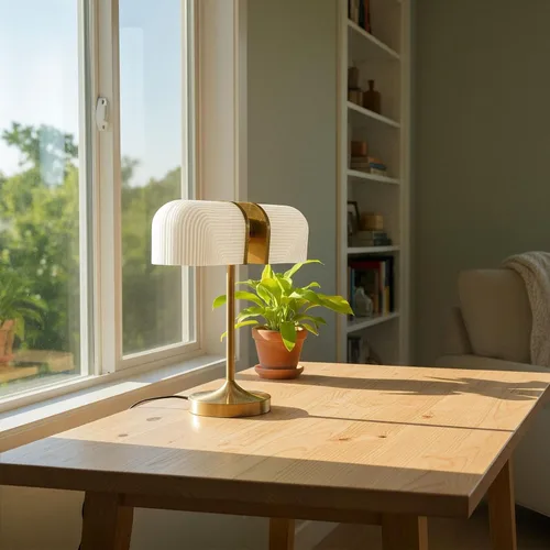 Vista 7 de Lámpara de escritorio vintage de vidrio de leche para banqueros, lámpara de noche regulable con control táctil con puertos de carga USB A+C