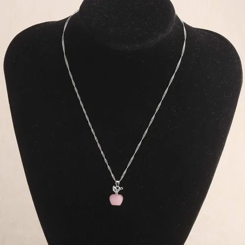 Vista 7 de Bobauna - Collar con colgante en forma de manzana con ópalo rosa en 3D, regalo de appreiación para tutor entrenador director