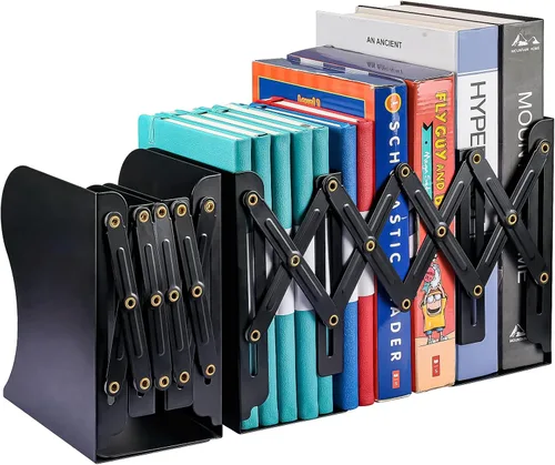 Vista 10 de Sujetalibros ajustables, extremos de metal para libros pesados, 2 divisores, soporte antideslizante para escritorio, estante, oficina, papelería