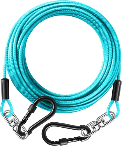 Vista 8 de Cable de amarre para perros de 10 pies a 300 libras, cables resistentes para perros y patios con gancho giratorio, línea de correa para perros