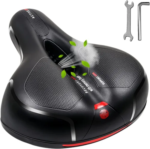 Vista 7 de MSDADA Cómodo cojín para asiento de bicicleta, asiento de bicicleta ancho cómodo para hombres y mujeres con doble absorción de impactos, acolchado