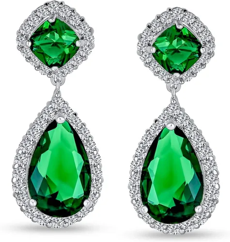Vista 2 de Aretes colgantes clásicos de circonita cúbica AAA con circonita cúbica para mujer, para graduación, plata de ley 925, 6, 0.472in, Gema Metal