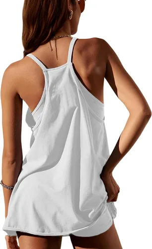 Vista 2 de Vestido de verano para mujer 2025 Hot Shot Mini Romper Vestidos Atléticos Tirantes Espaguetis Vestido de Tenis Construido en Pantalones Cortos