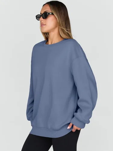 Vista 3 de Trendy Queen - Sudaderas para mujer, sudaderas con capucha de gran tamaño, cuello redondo, suéteres cómodos para otoño e invierno, ropa a la moda