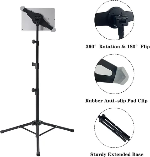Vista 4 de Soporte de trípode para iPad, altura ajustable, soporte para iPad, soporte para tableta con rotación de 360 grados para iPad Pro12.9, iPad Air