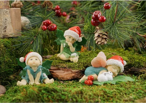 Vista 3 de Top Collection Figura de bebé de hadas de Navidad en miniatura para jardín y terrario
