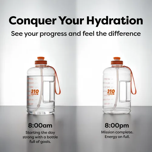 Vista 7 de 310 Nutrition Mega Hydration Bottle de 64 onzas, botella de agua grande sin BPA con marcadores de tiempo, boca ancha y asa de transporte