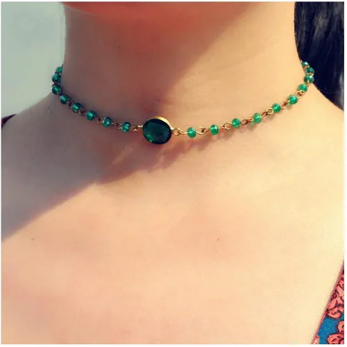 Vista 2 de Olbye Gargantilla de piedra lunar arco iris, collar simple personalizable, collar de joyería para mujeres y niñas, Metal