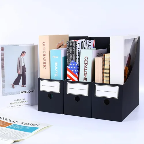 Vista 6 de Paquete de 6 soportes para archivadores de revistas, de cartón con Negro
