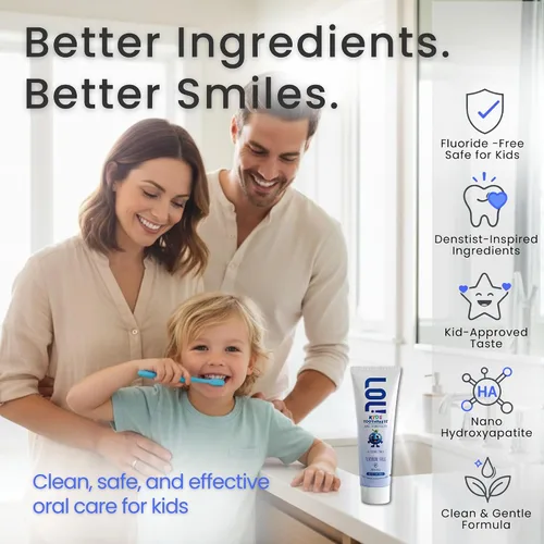 Vista 5 de LOL - Pasta de dientes para niños, sin flúor, pasta de dientes nano hidroxiapatita, probióticos, pasta dental de xilitol para niños